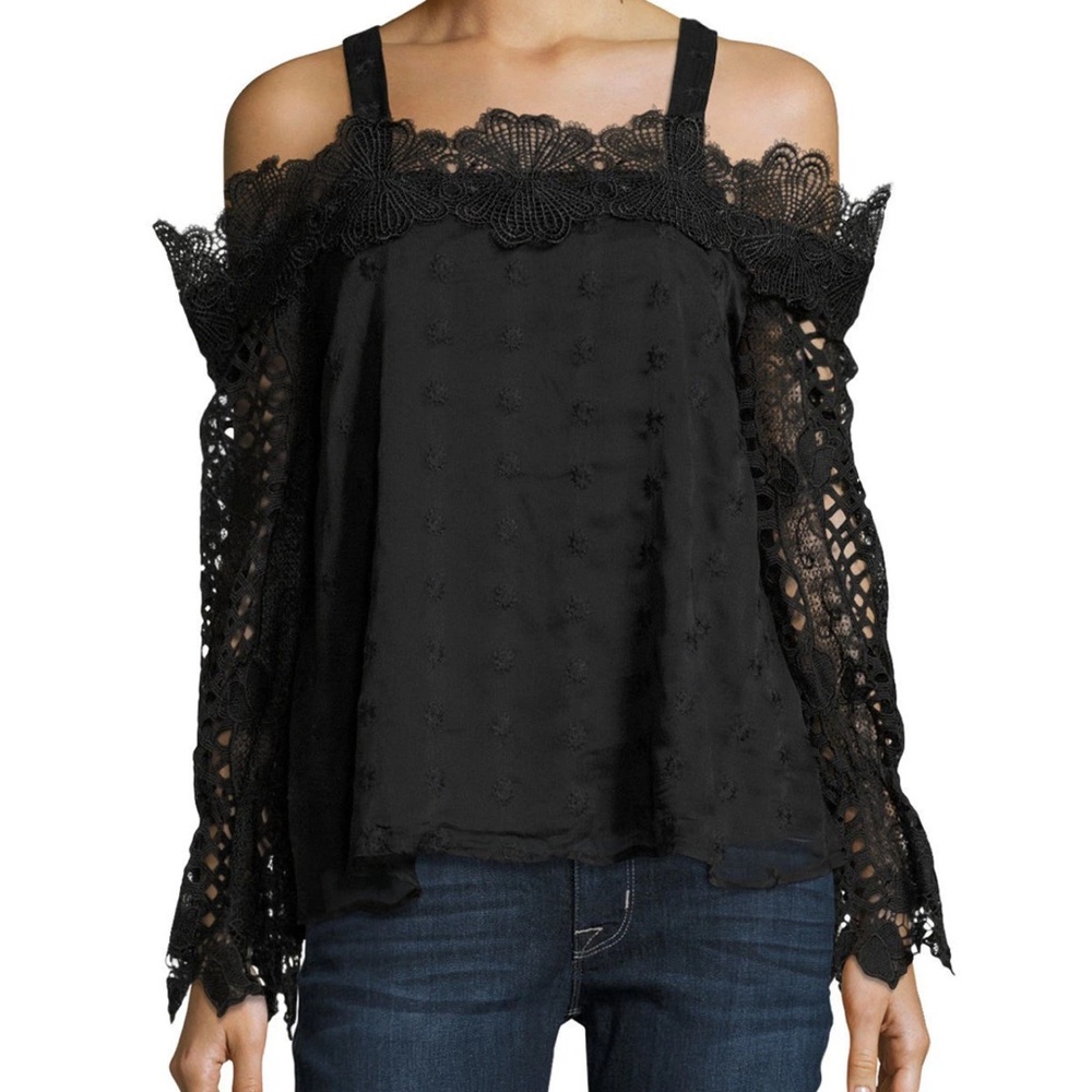 Chic Black Lace Cold-Shoulder Blouse